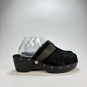 Crocs Cobbler Black Suede Leather Comfort Slip On Studded Clogs Women's Size 10